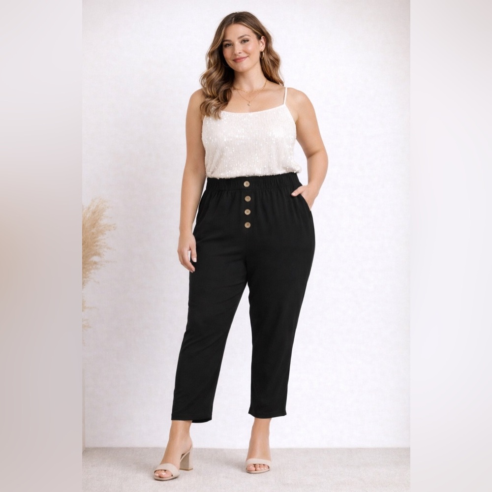 Black High-Waisted Buttoned Women's Pants